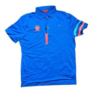 NWT Redvanly Heyward Polo Marine Blue Men's M Embroidered Victor Green
